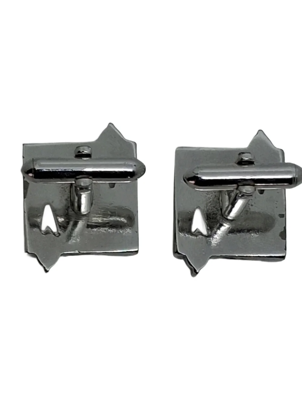 Vintage Swank Chrome Silver Tone Cufflinks Blue Sapphire Rhinestone Modernist